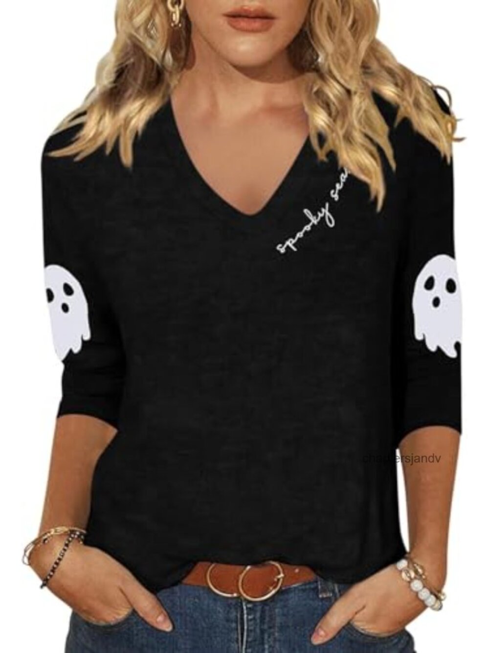 Women's V-Neck 3/4 Sleeve Graphic T-Shirt Casual Holiday Top